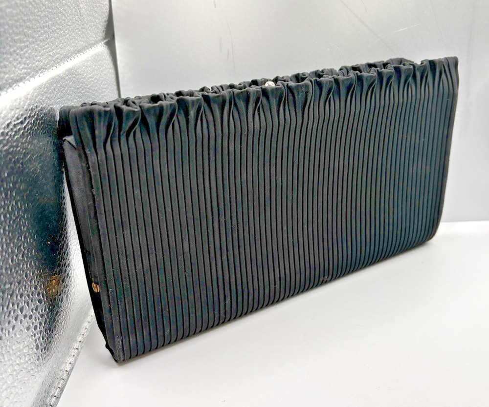 Ruffled Black Evening Bag Clutch Made in Spain Exclusively for Macys Associates